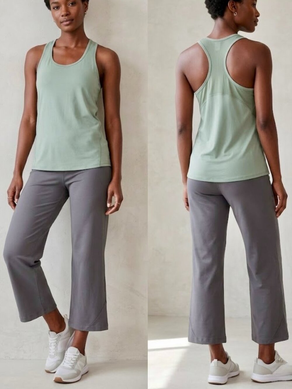 Danskin 2-Piece Activewear Wide-Leg Stretch Capri Pants Mesh Racerback Tank Set